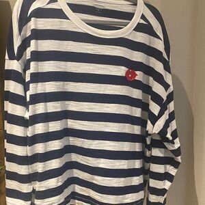 Old Navy Navy and White Striped Long Sleeves Easy Tee